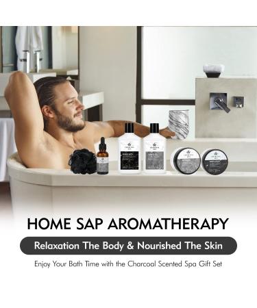 Charcoal Luxury Bath Gift Basket for Men - 23pcs Home Spa Kit with Body Wash, Lotion, Nail Care, Bath Salt - Perfect Father's Day or Birthday Gift - Buy Online on GoSupps.com