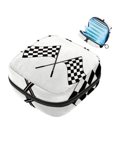 Black and white checkered flag women bandage storage bag menstrual bag portable menstrual cup pocket with zipper for teenagers girls women women