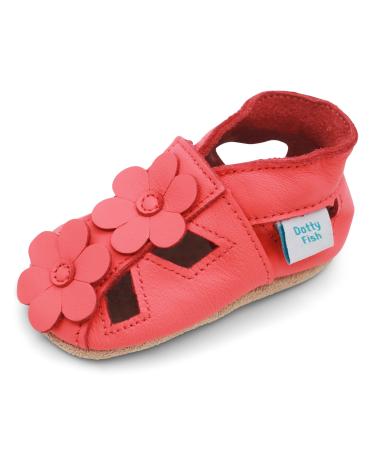 Dotty Fish Soft Leather Baby Shoes with Suede Soles. Toddler Sandals. Non-slip. 0-6 Months to 3-4 Years 0-6 Months Coral Flowers