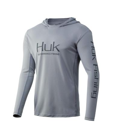 Huk Men's Icon X Hoodie | Long-Sleeve Performance Shirt with UPF 30+ Sun Protection Gray X-Large