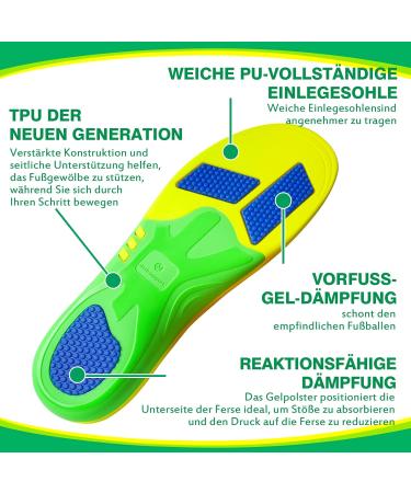 Popzoom Heel Spur Obesents Orthopedic Insoles for Flat Feet & Plantar Fasciitis - Gel Inserts Sport - XS (EU35-38) Green - Buy Online on GoSupps.com