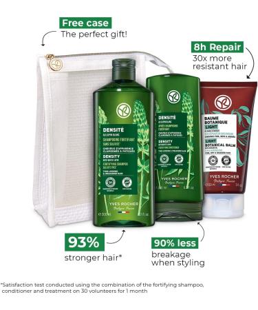 Yves Rocher Stronger and Denser Hair Care Set | For Thin-Looking & Weakened Hair | 4-piece Routine Set with Fortifying Shampoo 300ml Fortifying Conditioner 200ml Light Botanical Leave-in Balm 150ml & Free Pouch | For Thin-looking & Finer Hair with White L - Buy Online on GoSupps.com