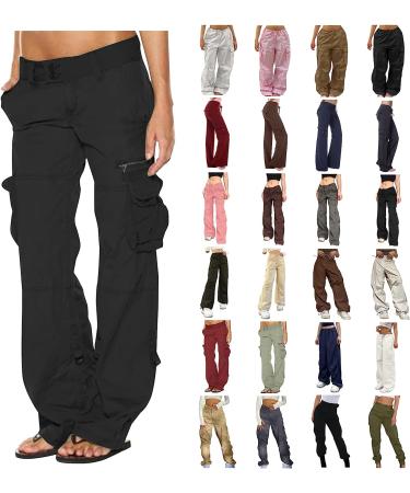 YMUQEIGH Women Baggy Cargo Pants Y2k Hippie Punk Streetwear | Dark Gray Low Waist Jogger Trousers with Pockets - Buy Online on GoSupps.com