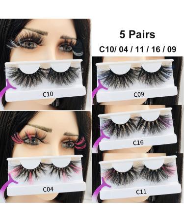 Colored Mink Lashes: 25mm Dramatic Wispy Eyelashes in 5 Mixed Colors - Pack of 5 Pairs - Buy Online on GoSupps.com