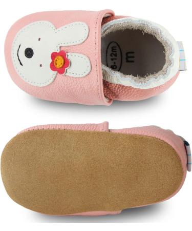 Soft Leather Baby Shoes - Non-Slip Rubber Soles | Baby Boy & Girl Sneakers (Pink Bunny) | First Walking Shoes for Newborns (0-6 Months) | 0-24 Months - Buy Online on GoSupps.com