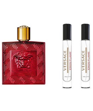 Eros Flame for Men Eau de Toilette Edition Travel Size - Long Lasting Fragrance Spray Aquatic Scent Designed to Embody Masculine 100% Original (Pack 2 bottles 10 ml) Large Bottle NOT INCLUDED