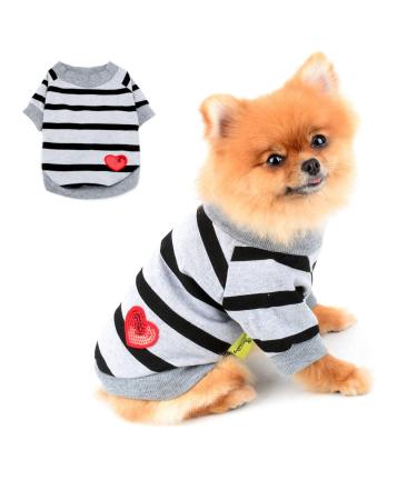 Paidful Striped dog shirt for small medium-sized dogs cat girls boys vest t-shirts with red heart breathable tank tops puppies chihuahua yorkie clothing pet summer go outdoors: back: 25cm/10 " breast: 38cm/15"