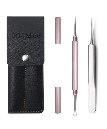 SG Nekoo Professional Facial Milia Removal Tool & Whitehead Extractor High Grade Stainless Steel Double Ended Needle & Tweezers Kit Blackhead Blemish Zit & Pimple Acne Remover Popper (S512IN-P)