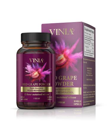 VINIA by BioHarvest Sciences - Sustainably Produced 12-Hour Sustained Release Rapid Absorption Piceid Resveratrol. Red Grapes Powder.