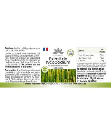 Lycopodium 20 mg - Extract - 60 Capsules - 200 mcg Huperzine A | herba direkt - German Pharmacy Quality - Buy Online on GoSupps.com
