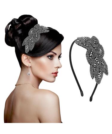 Sibba 1920s Headbands for Women Head Bands Accessories Crystal Bridal Wedding Black Headpiece 20s Rhinestone Flapper Vintage Hair Valentines Accessory for Girls Costume Prom Party Retro (Grey) - Buy Online on GoSupps.com