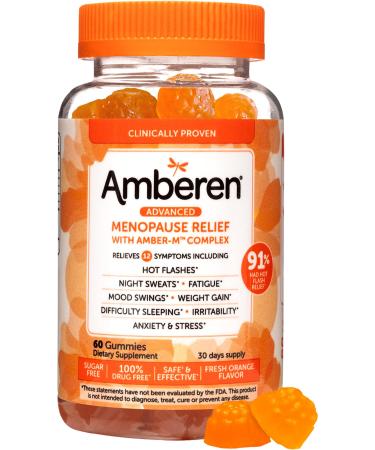 Amberen Menopause Supplements for Women Multi-Symptom Relief Vitamin E & Unique Amberen Compound Helps Support Hormone Balance Hot Flashes & Night Sweats Sugar Free Orange Flavor 60 Gummies