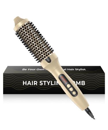 Thermal Brush 38Mm Curling Iron Brush 3 in 1 Curling Wand with Dual Voltage Curling Iron Brush Hot Comb Hair Straightening Brush Volumizing Hot Brush Create Root Volume & Loose Curls Gold