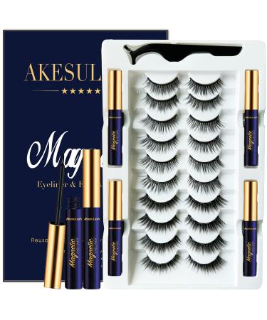 Magnetic Eyelashes - Magnetic Lashes with 4 Tube of Magnetic Eyeliner - 10 Pairs Magnet False Eye Lashes Kit with Applicator - Natural Look Easy to Apply
