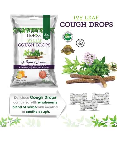 Herbion Naturals Ivy Leaf Cough Drops - Honey Lemon Flavor | Soothes Cough for Adults & Children Over 6 | 25 Drops - Buy Online on GoSupps.com