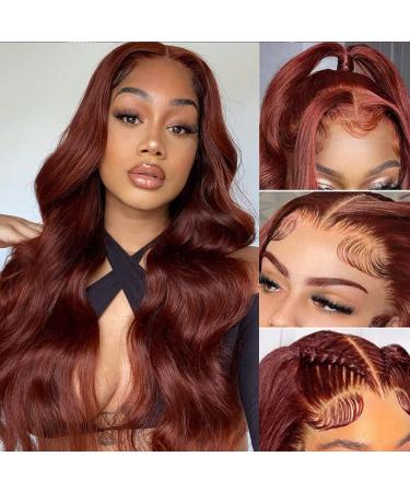 Reddish Brown Lace Front Wigs Human Hair 22Inch Body Wave Transparent 13x4 Lace Frontal Wig 180% Density Colored Auburn Brown Lace Front Human Hair Wigs for Black Women Pre Plucked with Baby Hair 22 Reddish Brown Lace Fr...