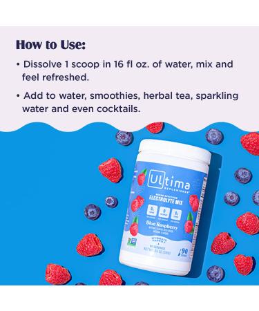 Ultima Replenisher Hydration Electrolyte Powder - 90 Servings - Keto & Sugar Free - Blue Raspberry Flavor - Non-GMO & Vegan Drink Mix - Buy Online on GoSupps.com