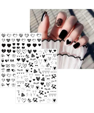 JMEOWIO 10 Sheets Black Heart Nail Art Stickers Decals Self-Adhesive Valentines Nail Supplies Nail Art Design Decoration Accessories - Buy Online on GoSupps.com