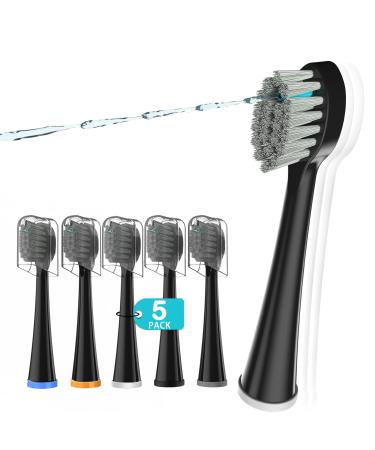 5 Count Compact Replacement Brush Heads with Covers for Flossing Toothbrush (SF-01 / SF-02 / SF-03 / SF-04) - Black) 5 Count (Pack of 1) Black