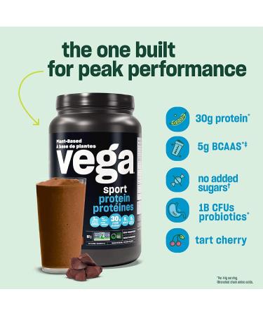 Vega Sport Protein Powder Chocolate with Shaker Bottle - Plant Based Vegan Protein Powder BCAAs Amino Acid tart cherry Non Dairy Gluten Free Non GMO (19 servings) - Buy Online on GoSupps.com