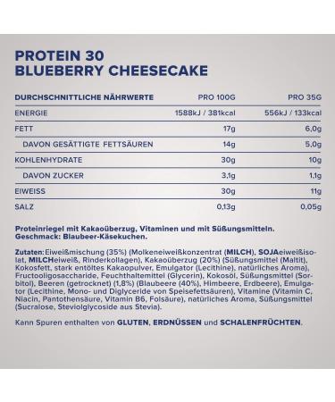 Ironmaxx Protein 30 Bar - Blueberry Cheesecake 24x35g | Gluten-Free Palm Oil-Free Low-Carb & Sugar-Reduced Protein Snack | Shop Internationally - Buy Online on GoSupps.com