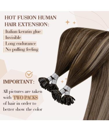 Buy Hetto Real Hair Extensions - Balayage Remy Keratin Bondings #4/18/4 50cm 50g | Luxurious Dark Brown to Ash Blonde - Buy Online on GoSupps.com