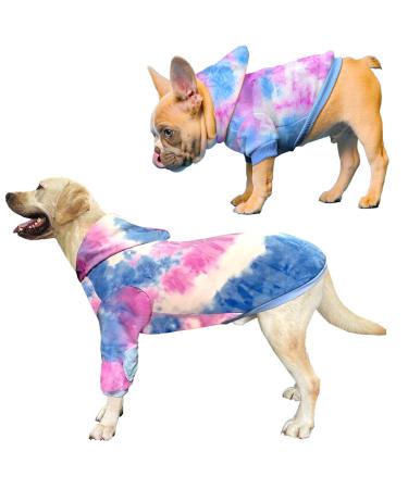 PriPre Dog Cotton Tie dye Hoodie Blue Pullover Sweatshirts Soft and Stretch Pets Clothes Hooded for Medium Large Dogs(Blue L) Large Tiedye Blue
