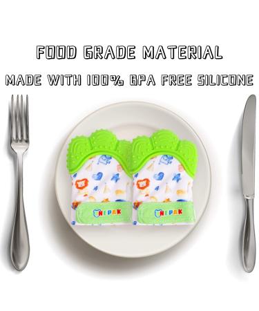 Nepak 2 Pcs Teething Mitten with Adjustable Strap and Hygienic Travel Bag - Bright Green Cartoon Puppet | Silicone Teething Mitt for Babies - Buy Online on GoSupps.com