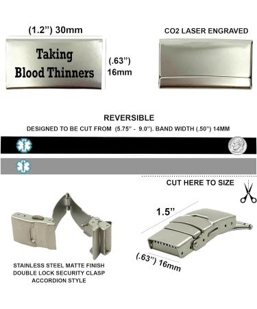 ANTICOAGULANT Blood THINNERS Medical Alert ID Bracelet - Reversible Sport/Slim Design for Men & Women - Black/Gray - Buy Online on GoSupps.com