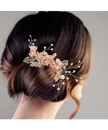 STOBOK Pack of 4 Vintage Gold Flower Pearl Hair Comb Crystal Hairpins Bridal Headpieces Wedding Hair Accessories for Women - Pink Flower - Buy Online on GoSupps.com