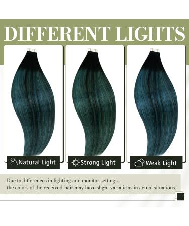Runature Tape In Extensions | Real Hair Black & Teal 35cm | 20 Pieces 40g | Invisible Tape Hair Extensions - Buy Online on GoSupps.com