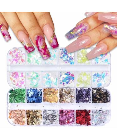 Buy Gzmayuen Nail Leaf Gold Flakes & Colorful Aurora Glass Paper Nail Glitter - 2 Box Nail Art Decoration Set - Buy Online on GoSupps.com