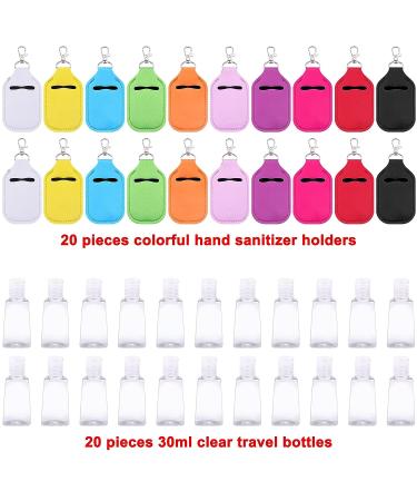 Duufin 40 Piece Hand Sanitizer Keychain Holders Set - 20 Holder Bulk & 20 Empty Travel Bottles - Colorful Patternless Design - Buy Online on GoSupps.com
