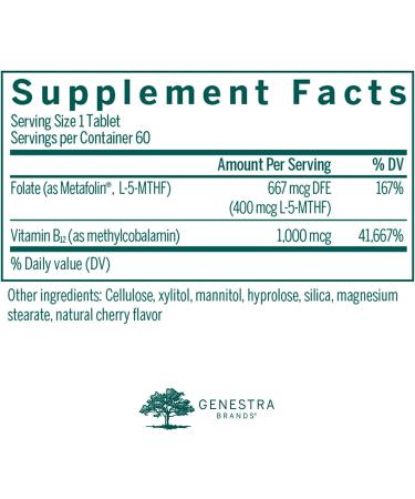 Genestra Brands Active Chewable B12 with L-Methylfolate | 60 Chewable Tablets, Natural Cherry Flavor - Buy Online on GoSupps.com