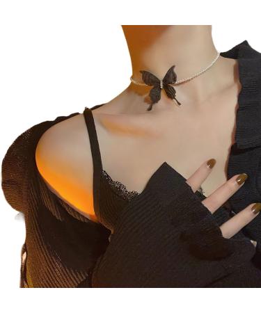 Shop Oralgo's Stylish Black Butterfly Necklace | Fashion Jewelry with Imitation Pearls & Rhinestones | Perfect for Any Occasion - Buy Online on GoSupps.com