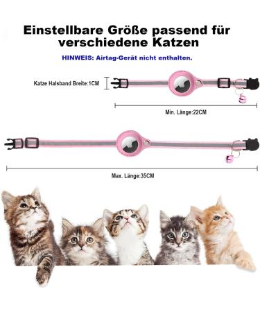 Mouyou AirTag Cat Neck Band - Adjustable reflective collar with bell | Soft nylon tracking collar (22-34cm) - Pink - Buy Online on GoSupps.com