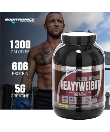 Boditronics Mass Attack Heavyweight Banana Cream Mass Gainer Powder - 2kg Pack with 5g Creatine, BCAA, Glutamine, and Beta Alanine for High Protein and Calories - Buy Online on GoSupps.com