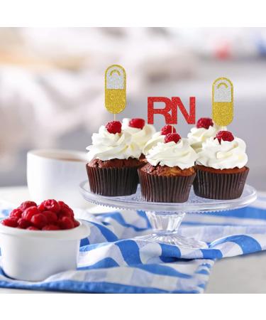 Halodete RN Cupcake Toppers Nursing Cupcake Toppers Congrats Nurse Medical RN Theme Party Decorations Supplies - Glitter Set of 16 - Buy Online on GoSupps.com