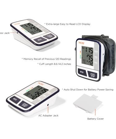 MOBI Digital Blood Pressure Monitor - Accurate Upper Arm BP Machine with 120 Reading Memory Adjustable Cuff & Large LCD Display - Ideal for Indoor/Outdoor Use - Buy Online on GoSupps.com