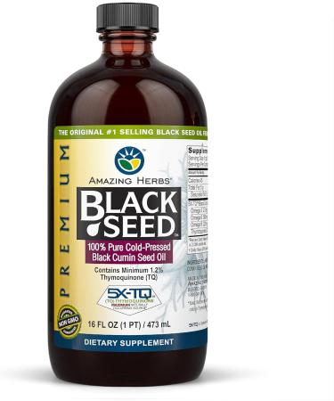 Amazing Herbs Premium Black Seed Oil - Cold Pressed Nigella Sativa Aids in Digestive Health, Immune Support, Brain Function, Joint Mobility, Gluten Free, Non GMO - 16 Fl Oz - Buy Online on GoSupps.com