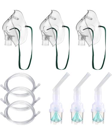 Nebuliser Kit with Nebuliser Mask Inhaler Chamber 2m Soft Tubing Nebuliser Replacement Set for Adults Universal Compatibility with Most Nebuliser Machine - 3 Pack