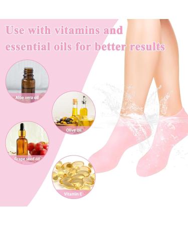 FEXPDL 3 Pairs Women Foot Spa Pedicure Silicone Socks Moisturising Socks Anti Slip Aloe Socks Silicone Socks for Women Spa Gel Socks Foot Spa Gel Silicone Socks for Women Moisturising Feet (Pink) - Buy Online on GoSupps.com