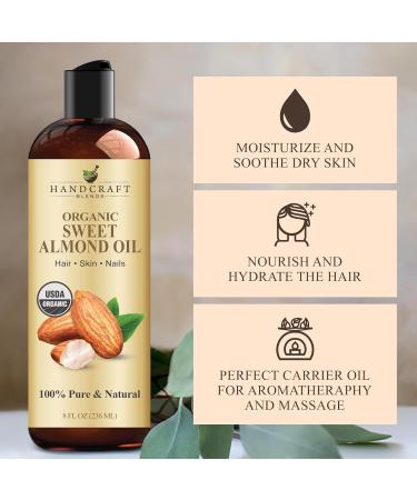 Handcraft Blends Organic Almond Oil - 8 Fl Oz - 100% Pure and Natural - Premium Grade Oil for Skin and Hair - Carrier Oil - Hair and Body Oil - Massage Oil - Hexane-Free Organic Sweet Almond - 8 Fl Oz (Pack of 1) 8 Fl Oz (P  - Buy Online on GoSupps.com