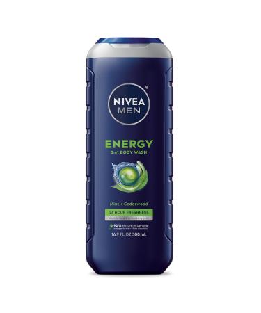 NIVEA MEN Energy Body Wash with Mint Extract, Cedarwood and Mint Scent, 3-in-1 Men's Body Wash, Face and Hair, Paraben Free, Vegan Formula, 16.9 Fl Oz Bottle Mint 16.9 Fl Oz (Pack of 1)