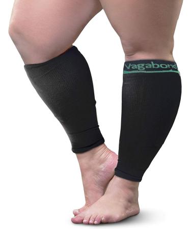 Vagabond Wide Calf Plus-Size Graduated Compression Socks Sleeves-Soothing Comfy DVT Large Cuffs - Great for Travel Black XX-Large