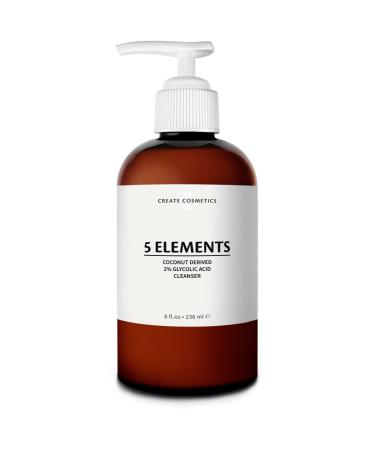 Create Cosmetics 5 Elements Cleanser - 2% Glycolic Acid Non-Drying Face & Body Wash for Normal to Blemish Skin  Coconut Derived  Vegan  Preservative Free  Gentle Exfoliating  Non Lathering - 8 oz