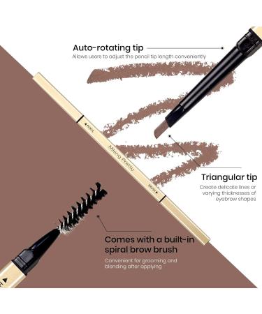 Eyebrow Pencil Smooth and Waterproof 2mm Tip Long-Lasting Eyebrow Pencil Dual Ended with Brow Pencil and Spoolie Brush (Light Brown) - Buy Online on GoSupps.com