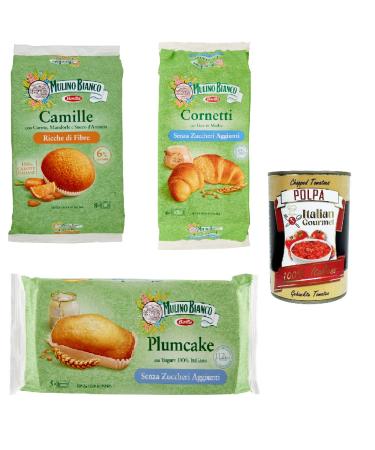 Italian Gourmet E.R. Mulino Bianco Camille Cornetti Plumcake No Added Sugar Rich in Dietary Fiber Snack Cake Brioche + Italian Gourmet Pulp 400g