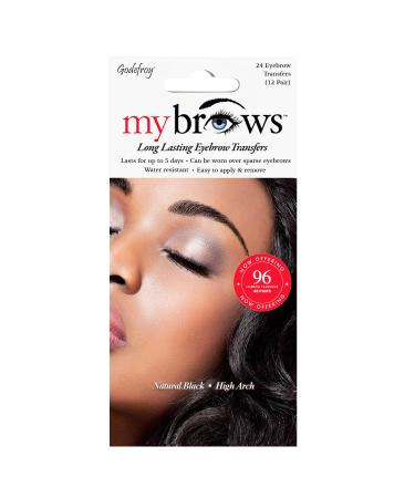 Godefroy MyBrows Long Lasting Eyebrow Transfers  High Arch  Natural Black  48-Pairs of Brows (96 Individual transfers)