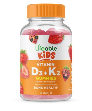 Lifeable Vitamin D3 + K2 - Great Tasting Natural Flavor Gummy Supplement Vitamins - Gluten Free Vegetarian and Non-GMO Chewable - for Strong and Healthy Bones - 60 Gummies (Kids) - Buy Online on GoSupps.com